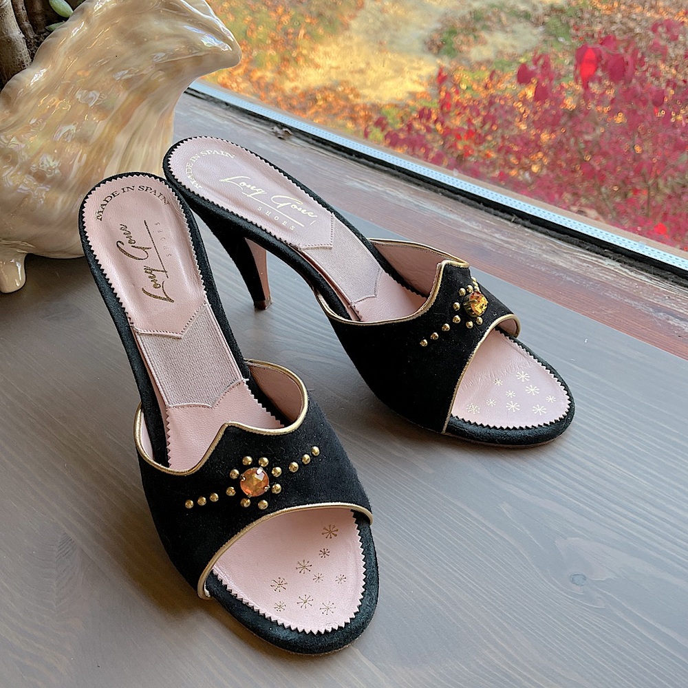 1950s style springolators by Long Gone Shoes black velvet size 38 slide heels